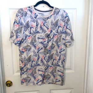 Express Men's Palm T-Shirt in White/Blue/Pink *EUC*